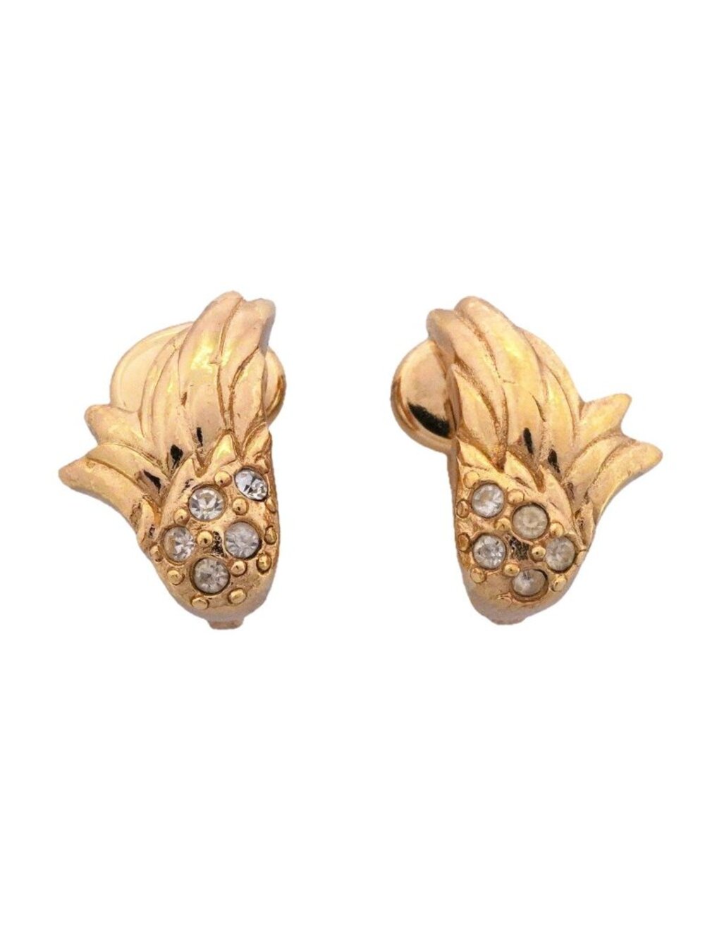Dior Earrings Gold Plated Rhinestone